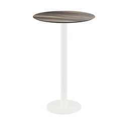 Feros Urban - Bartisch weißes Gestell + Tropenholz HPL-Platte Ø70 cm, Weiß + Tropenholz