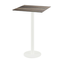 Feros Urban - Bartisch weißes Gestell + Tropenholz HPL-Platte 70x70 cm, Weiß + Tropenholz