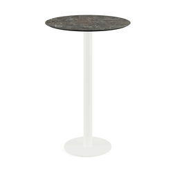 Feros Urban - Bartisch weißes Gestell + Galaxy-Marmor HPL-Platte Ø70 cm, Weiß + Galaxy Marmor