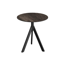 Feros Infinity Tripod - Terrassentisch schwarzes Gestell + Riverwashed Holz HPL-Platte Ø70 cm, Schwarz + Riverwashed Holz