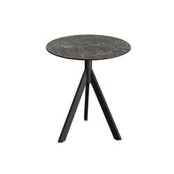 Feros Infinity Tripod - Terrassentisch schwarzes Gestell + Galaxy-Marmor HPL-Platte Ø70 cm, Schwarz + Galaxy Marmor