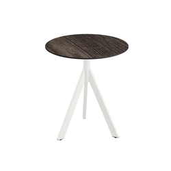 Feros Infinity Tripod - Terrassentisch weißes Gestell + Riverwashed Holz HPL-Platte Ø70 cm, Weiß + Riverwashed Holz