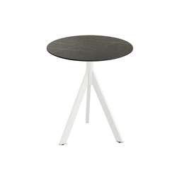 Feros Infinity Tripod - Terrassentisch weißes Gestell + Midnight-Marmor HPL-Platte Ø70 cm, Weiß + Midnight Marmor