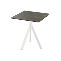 Feros Infinity Tripod - Terrassentisch weißes Gestell + Midnight-Marmor HPL-Platte 70x70 cm, Weiß + Midnight Marmor