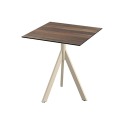 Feros Infinity Tripod - Terrassentisch sandfarbenes Gestell + Tropenholz HPL-Platte 70x70 cm, Sand + Tropenholz