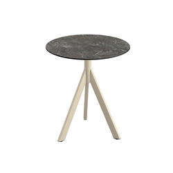 Feros Infinity Tripod - Terrassentisch sandfarbenes Gestell + Galaxy-Marmor HPL-Platte Ø70 cm, Sand + Galaxy Marmor