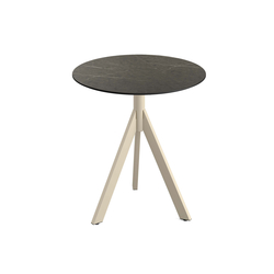 Feros Infinity Tripod - Terrassentisch sandfarbenes Gestell + Midnight-Marmor HPL-Platte Ø70 cm, Sand + Midnight Marmor