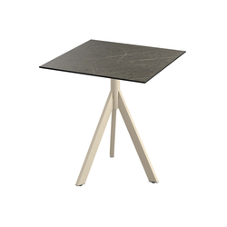 Feros Infinity Tripod - Terrassentisch sandfarbenes Gestell + Midnight-Marmor HPL-Platte 70x70 cm, Sand + Midnight Marmor