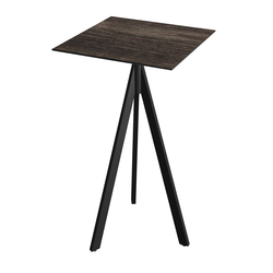 Feros Infinity Tripod - Bartisch schwarzes Gestell + Riverwashed Holz HPL-Platte 70x70 cm, Schwarz + Riverwashed Holz