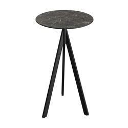 Feros Infinity Tripod - Bartisch schwarzes Gestell + Galaxy-Marmor HPL-Platte Ø70 cm, Schwarz + Galaxy Marmor