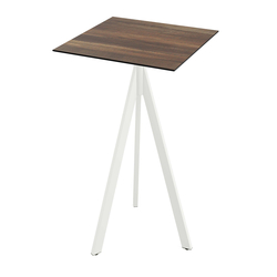 Feros Infinity Tripod - Bartisch weißes Gestell + Tropenholz HPL-Platte 70x70 cm, Weiß + Tropenholz