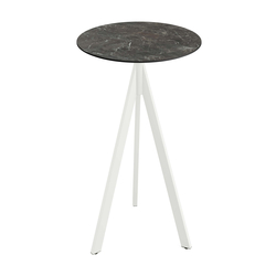 Feros Infinity Tripod - Bartisch weißes Gestell + Galaxy-Marmor HPL-Platte Ø70 cm, Weiß + Galaxy Marmor