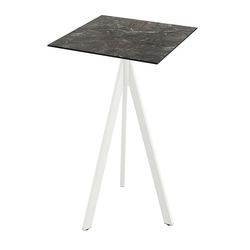 Feros Infinity Tripod - Bartisch weißes Gestell + Galaxy-Marmor HPL-Platte 70x70 cm, Weiß + Galaxy Marmor