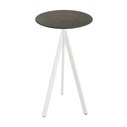Feros Infinity Tripod - Bartisch weißes Gestell + Midnight-Marmor HPL-Platte Ø70 cm, Weiß + Midnight Marmor