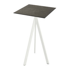 Feros Infinity Tripod - Bartisch weißes Gestell + Midnight-Marmor HPL-Platte 70x70 cm, Weiß + Midnight Marmor