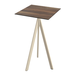 Feros Infinity Tripod - Bartisch sandfarbenes Gestell + Tropenholz HPL-Platte 70x70 cm, Sand + Tropenholz