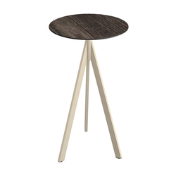 Feros Infinity Tripod - Bartisch sandfarbenes Gestell + Riverwashed Holz HPL-Platte Ø70 cm, Sand + Riverwashed Holz