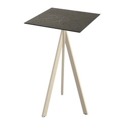 Feros Infinity Tripod - Bartisch sandfarbenes Gestell + Midnight-Marmor HPL-Platte 70x70 cm, Sand + Midnight Marmor