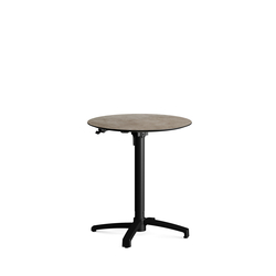 Feros X Cross - Höhenverstellbares schwarz Tischgestell + Moonstone HPL-Tischplatte Ø70 cm, Schwarz + Moonstone