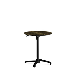 Feros X Cross - Höhenverstellbares schwarz Tischgestell + Riverwashed Wood HPL-Tischplatte Ø70 cm, Schwarz + Riverwashed Wood