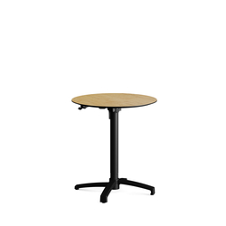 Feros X Cross - Höhenverstellbares schwarz Tischgestell + Teak wood HPL-Tischplatte Ø70 cm, Schwarz + Teak wood