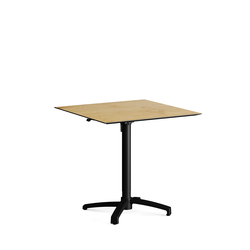 Feros X Cross - Höhenverstellbares schwarz Tischgestell + Teak wood HPL-Tischplatte 70x70 cm, Schwarz + Teak wood