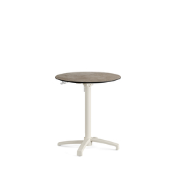 Feros X Cross - Höhenverstellbares sand Tischgestell + Moonstone HPL-Tischplatte Ø70 cm, Sand + Moonstone