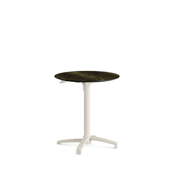 Feros X Cross - Höhenverstellbares sand Tischgestell + Riverwashed Wood HPL-Tischplatte Ø70 cm, Sand + Riverwashed Wood