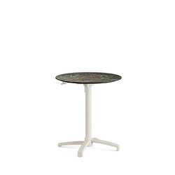 Feros X Cross - Höhenverstellbares sand Tischgestell + Galaxy Marble HPL-Tischplatte Ø70 cm, Sand + Galaxy Marble