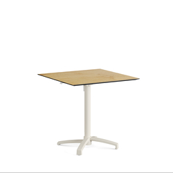 Feros X Cross - Höhenverstellbares sand Tischgestell + Teak wood HPL-Tischplatte 70x70 cm, Sand + Teak wood