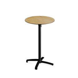 Feros X Cross - Tischgestell hoch schwarz + Teak wood HPL-Tischplatte Ø70 cm, Schwarz + Teak wood