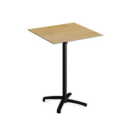 Feros X Cross - Tischgestell hoch schwarz + Teak wood HPL-Tischplatte 70x70 cm, Schwarz + Teak wood