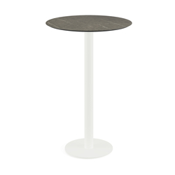 Feros Urban - Bartisch weißes Gestell + Midnight-Marmor HPL-Platte Ø70 cm, Weiß + Midnight Marmor