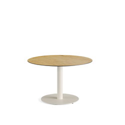 Feros Urban - Tischgestell niedrig sand + Teak wood HPL-Tischplatte Ø120 cm, Sand + Teak Wood