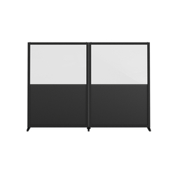 Feros Bodenmontierte Doppelsichtschutzwand - Halbglas + Halb-HPL, Schwarz/Glas