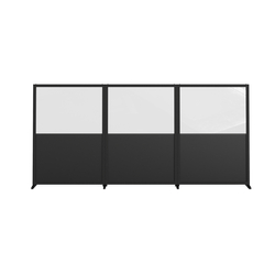 Feros Bodenmontierte Dreifachsichtschutzwand - Halbglas + Halb-HPL, Schwarz/Glas