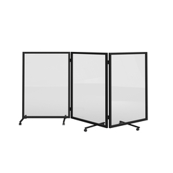 Feros Auf Rollen 3 klappbare Sichtschutzwände - Vollglas, Schwarz/Glas