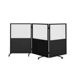 Feros Auf Rollen 3 klappbare Sichtschutzwände - Halbglas + Halb-HPL, Schwarz/Glas