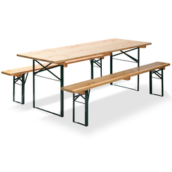 Feros Fiesta - klappbares Biergarnitur-Set mit Tisch 80 cm, Grün/Holz