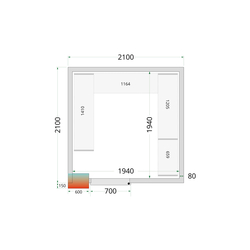 Tefcold Kühlzellen-Wandelemente 80 mm CR 210x210x220, Weiß