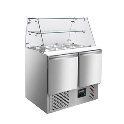 Vaiotec Gastro-Saladette, 2-fach mit eckigem Glasaufsatz, 900 × 700 mm