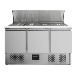 Vaiotec Gastro-Saladette, 3-fach mit Klappdeckel, 1365 × 700 mm