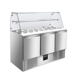 Vaiotec Gastro-Saladette, 3-fach mit eckigem Glasaufsatz, 1365 × 700 mm