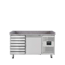 Vaiotec Gastro-Pizzakühltisch, 1-türig & 7 Schubladen grau, 1510 × 800 mm