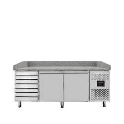 Vaiotec Gastro-Pizzakühltisch, 2-türig & 7 Schubladen grau, 2020 × 800 mm