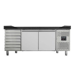 Vaiotec Gastro-Pizzakühltisch, 2-türig & 7 Schubladen schwarz, 2020 × 800 mm