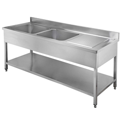 Vaiotec Gastro-Spültisch, 2 Becken links und Abtropffläche, 2000 × 700 mm