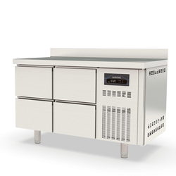 Vaiotec Topline Gastro-Kühltisch, 2-fach GN 1/1 mit 4 Schubladen & Aufkantung, 1345 × 700 mm