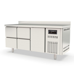 Vaiotec Topline Gastro-Kühltisch, 3-fach GN 1/1 mit 4 Schubladen, 1 Tür & Aufkantung, 1795 × 700 mm
