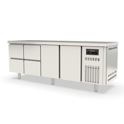 Vaiotec Topline Gastro-Kühltisch, 4-fach GN 1/1 mit 4 Schubladen, 2 Türen, 2245 × 700 mm
